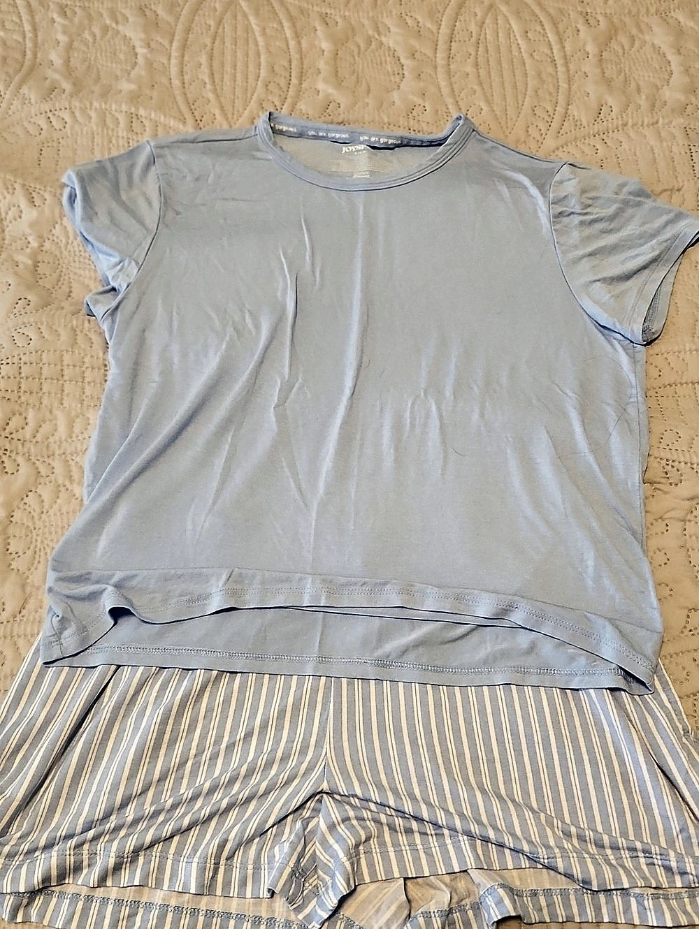 Joyspun Striped Pajama Set in Blue & White Size Small